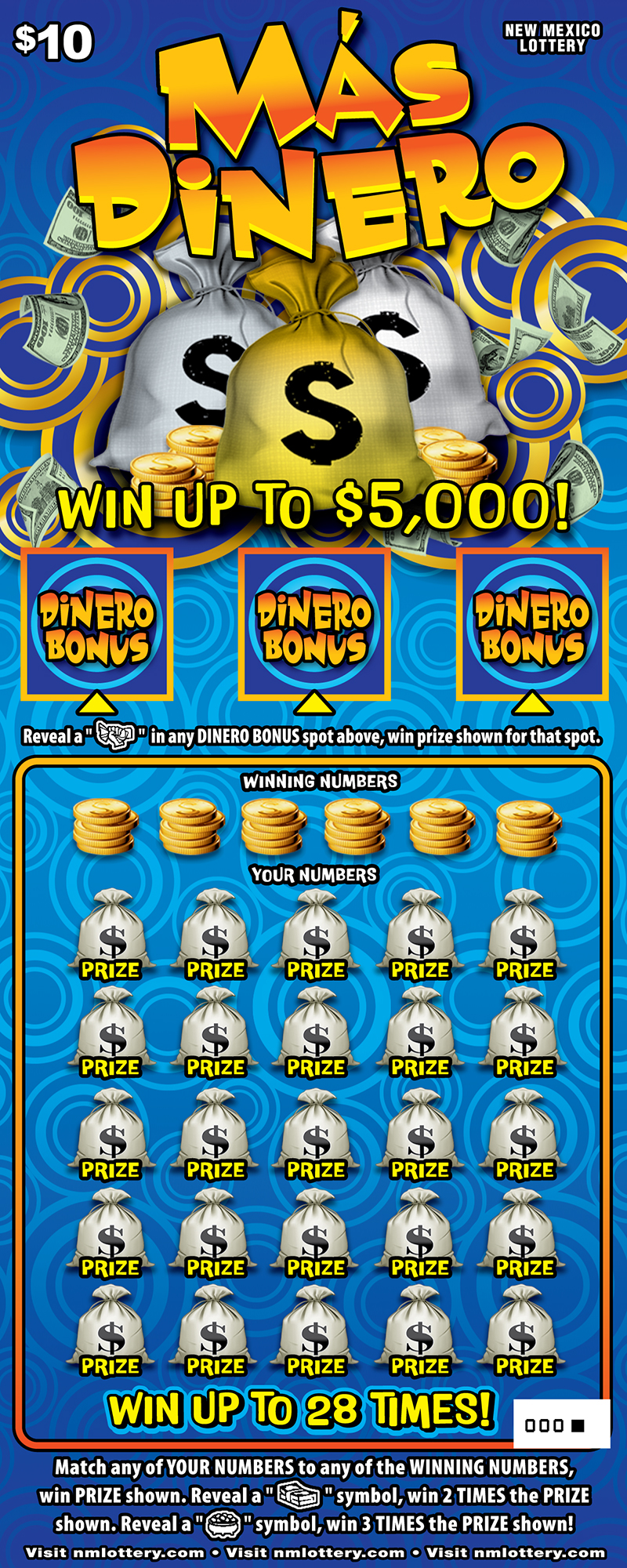 Más Dinero scratcher game from New Mexico Lottery