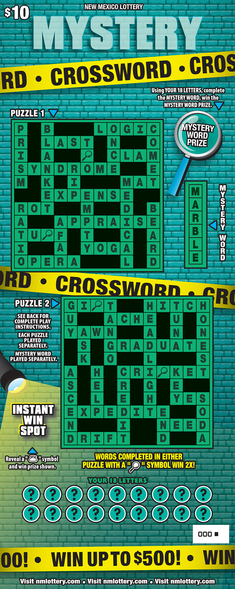 MYSTERY CROSSWORD scratcher game from New Mexico Lottery