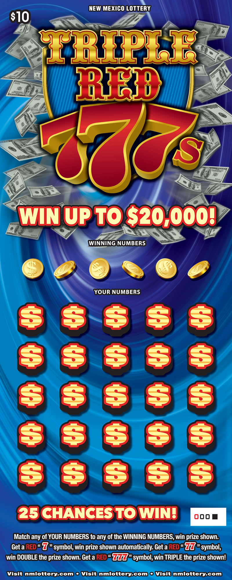 Triple Red 777s scratcher game from New Mexico Lottery