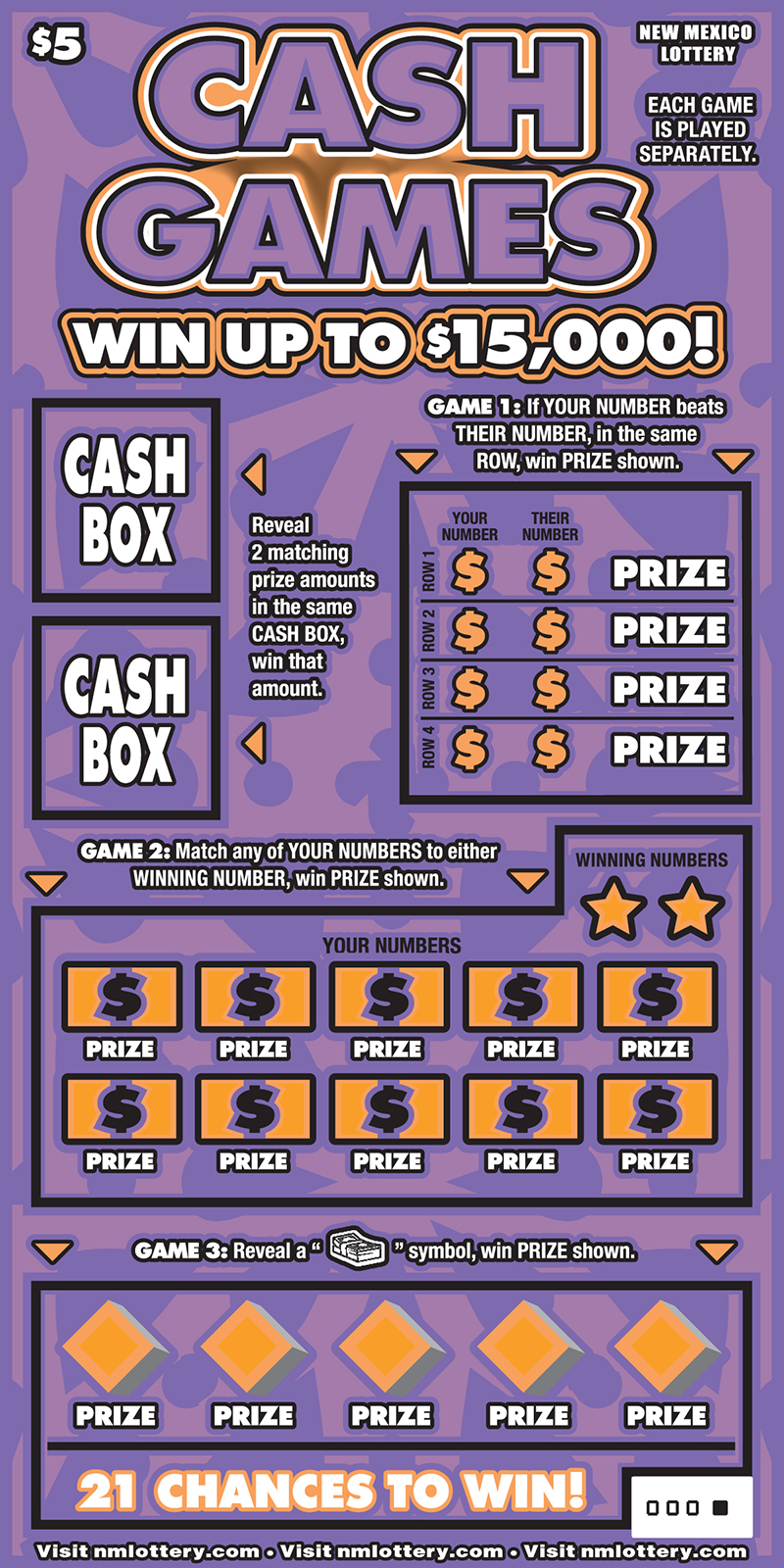 Cash Games scratcher game from New Mexico Lottery
